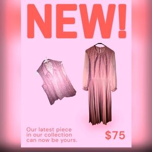 Vintage Women 2 Piece Pink Midi Dress